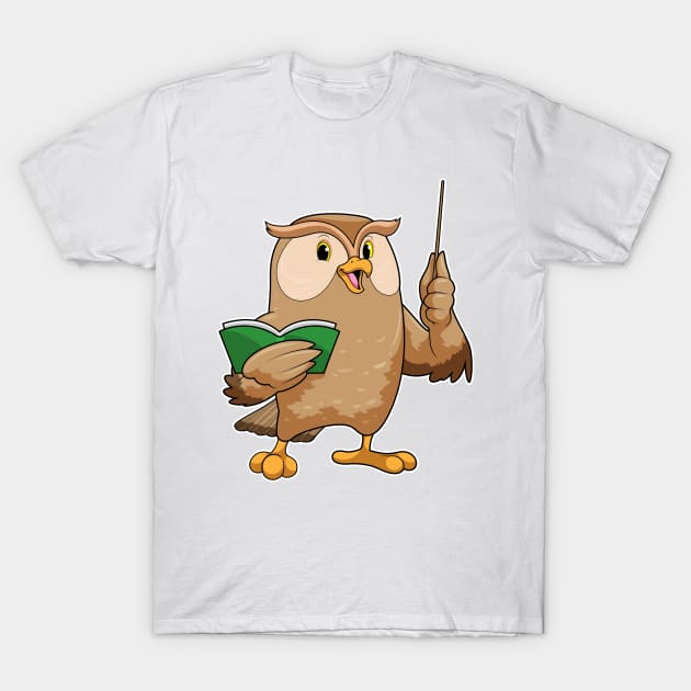 Owl as Teacher with Book & Pointer T-Shirt by Markus Schnabel